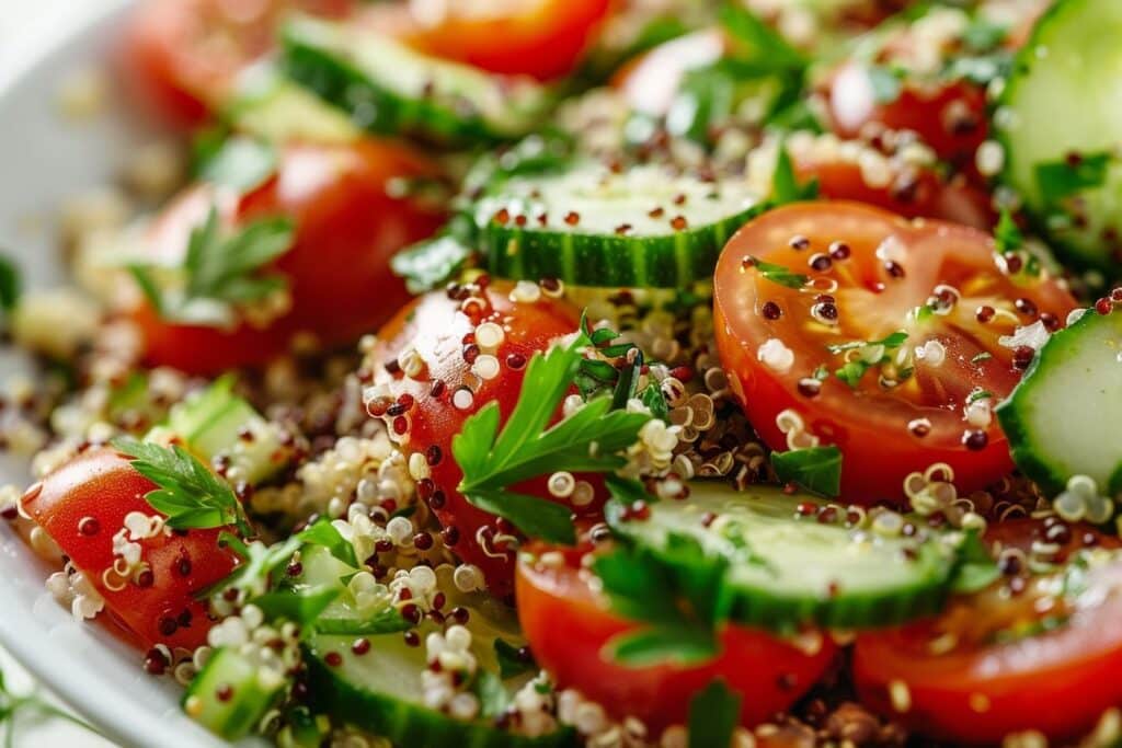 Délicieuse salade de quinoa et tomates fraîches