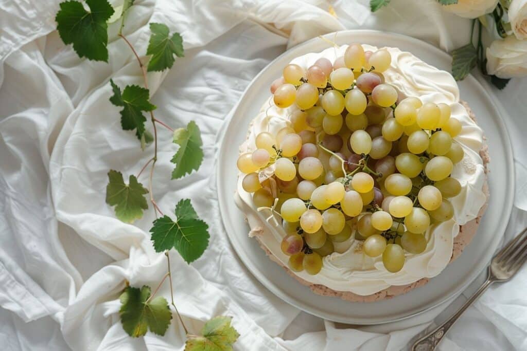 De l’arbre à la table : Pavlova légère, crème et raisin muscat