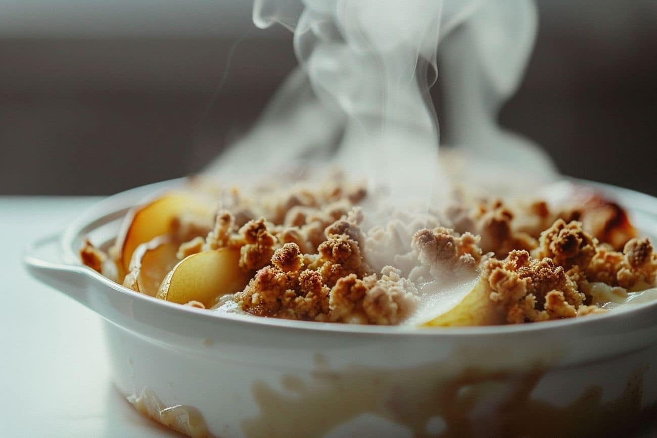 Sous la lumière dorée : Crumble de poires caramélisées, amandes au miel