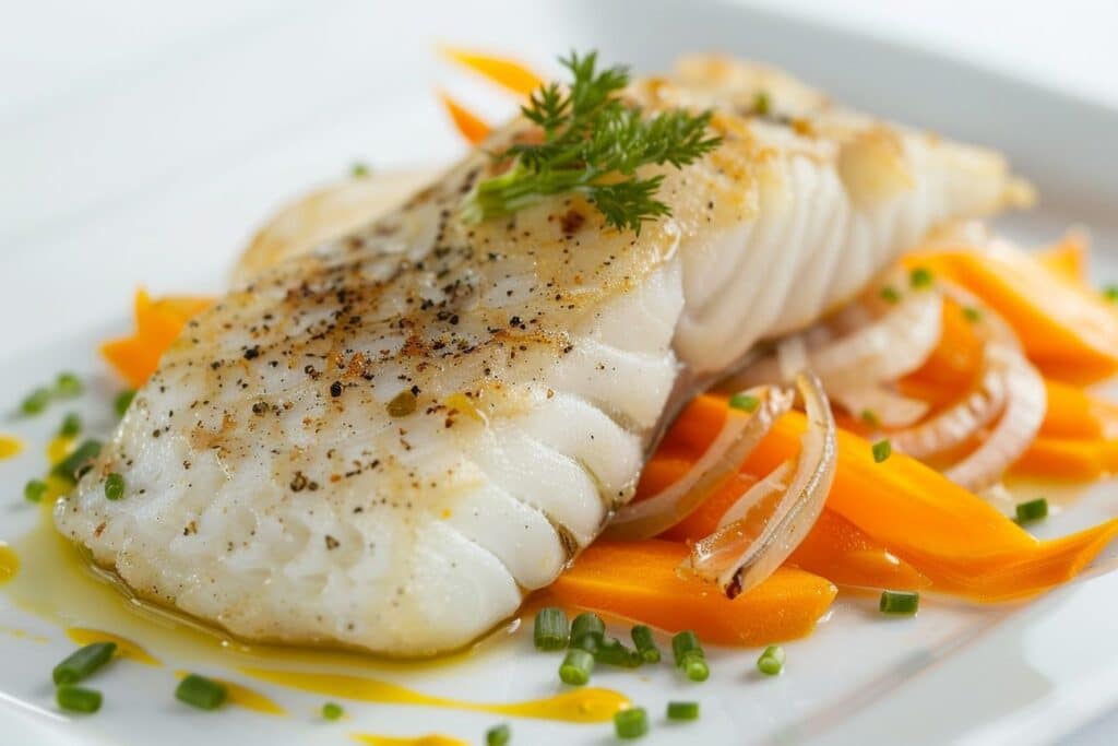 Blanquette de la mer au safran et petits légumes