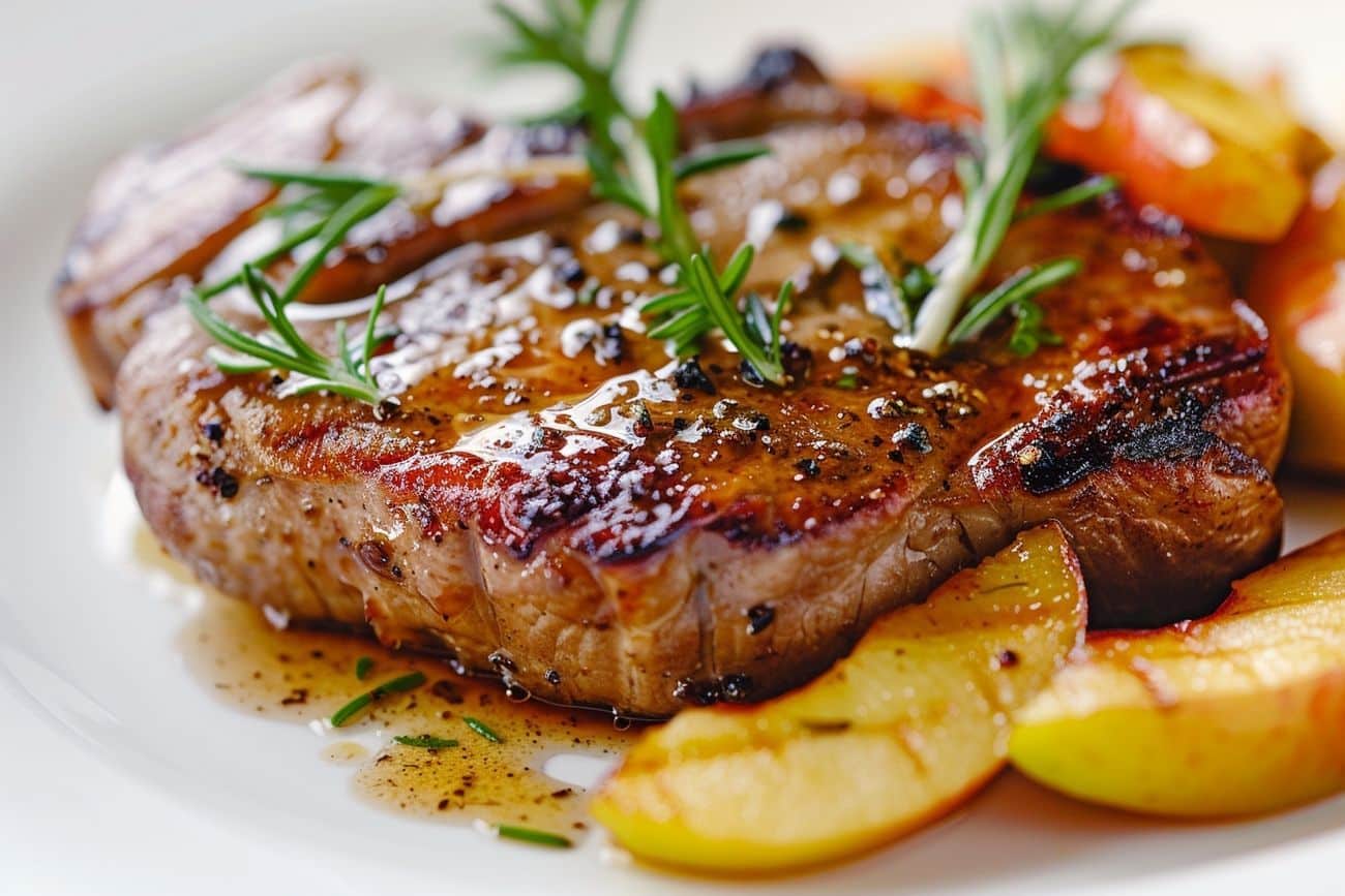 Côte de porc aux pommes fondantes et éclats de romarin